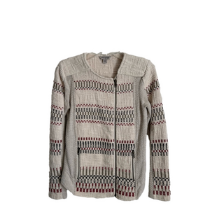 Lucky Brand Embroidered Boucle Moto Zip Jacket Blazer Sweater Knit Cotton Small